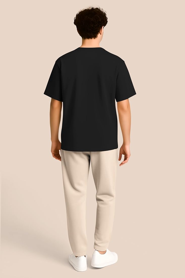 Men's Black Graphic T-Shirt & Beige Track Pant Set